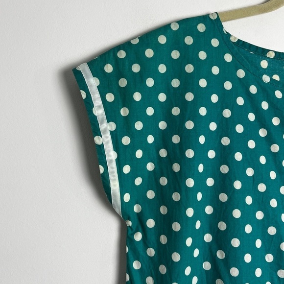 Vintage 1980s Laura Ashley Green White Polka Dot Retro 1920s Style Dress Size 10 - Picture 7 of 12